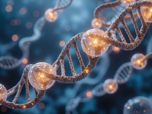 基因编辑技术,DNA双螺旋结构,CRISPR-Cas9分子工具,显微镜下的细胞,实验室环境,体现生物技术前沿